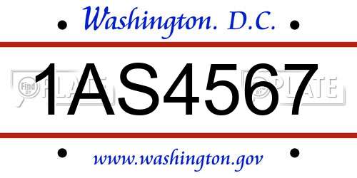 1AS4567 District Of Columbia License Plate
