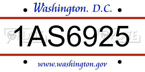 1AS6925 District Of Columbia License Plate