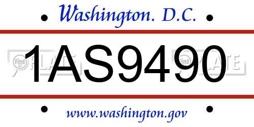 1AS9490 District Of Columbia License Plate