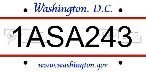 1ASA243 District Of Columbia License Plate