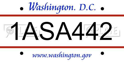 1ASA442 District Of Columbia License Plate