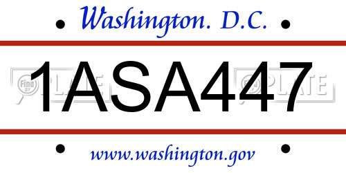 1ASA447 District Of Columbia License Plate
