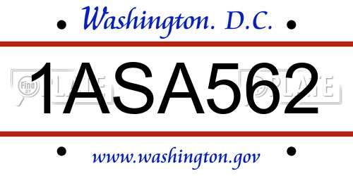 1ASA562 District Of Columbia License Plate