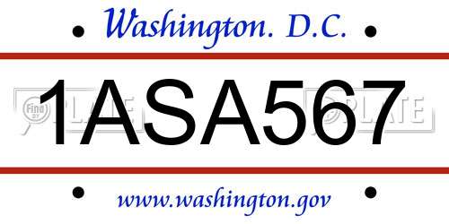 1ASA567 District Of Columbia License Plate