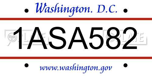 1ASA582 District Of Columbia License Plate