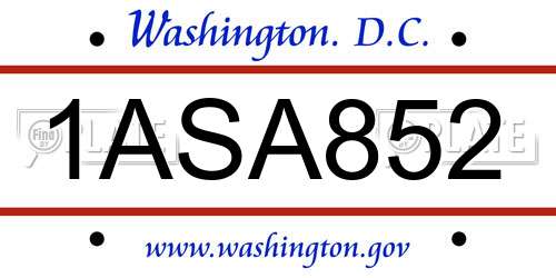 1ASA852 District Of Columbia License Plate