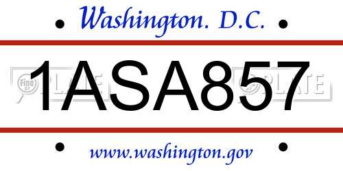 1ASA857 District Of Columbia License Plate