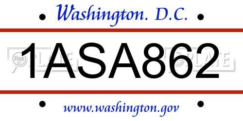 1ASA862 District Of Columbia License Plate