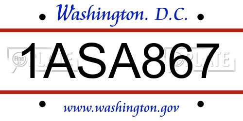 1ASA867 District Of Columbia License Plate