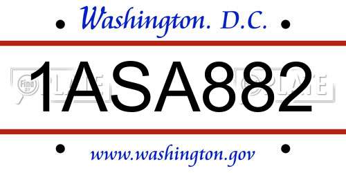 1ASA882 District Of Columbia License Plate