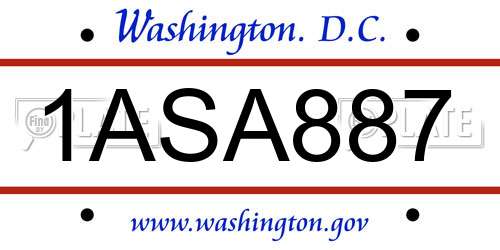 1ASA887 District Of Columbia License Plate