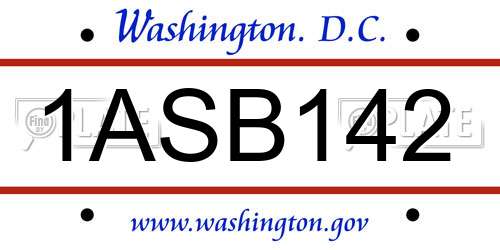 1ASB142 District Of Columbia License Plate