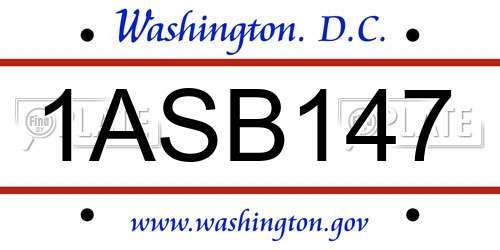 1ASB147 District Of Columbia License Plate