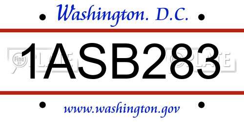 1ASB283 District Of Columbia License Plate