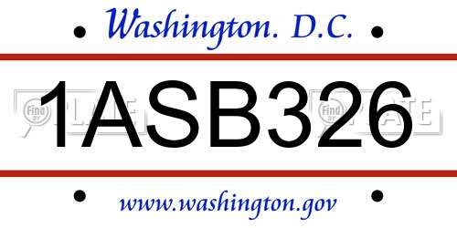 1ASB326 District Of Columbia License Plate
