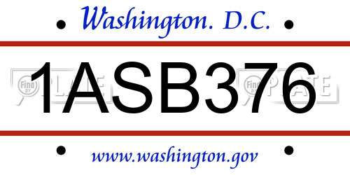 1ASB376 District Of Columbia License Plate