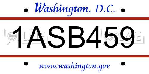 1ASB459 District Of Columbia License Plate