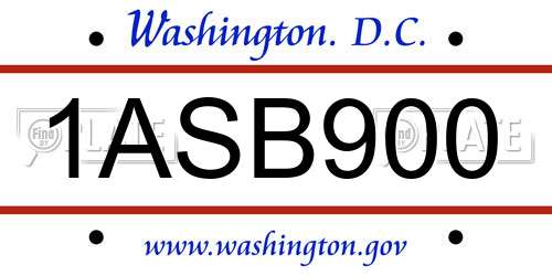 1ASB900 District Of Columbia License Plate