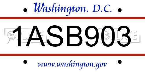 1ASB903 District Of Columbia License Plate