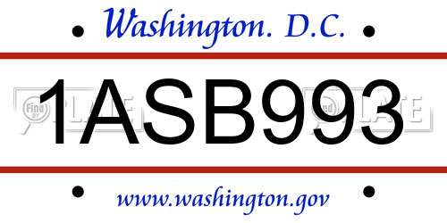 1ASB993 District Of Columbia License Plate