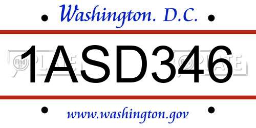 1ASD346 District Of Columbia License Plate