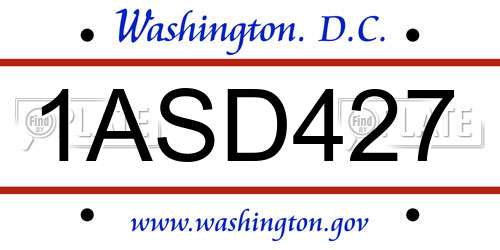 1ASD427 District Of Columbia License Plate
