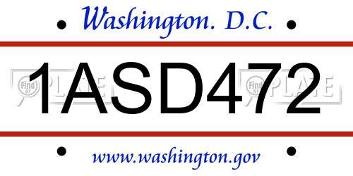 1ASD472 District Of Columbia License Plate