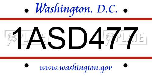 1ASD477 District Of Columbia License Plate