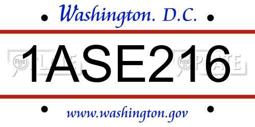 1ASE216 District Of Columbia License Plate