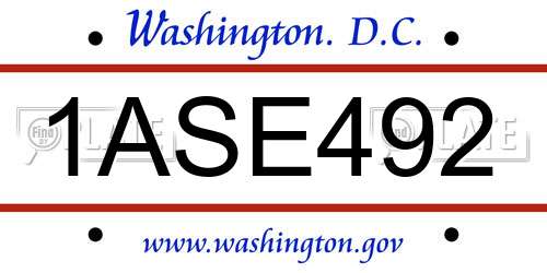 1ASE492 District Of Columbia License Plate