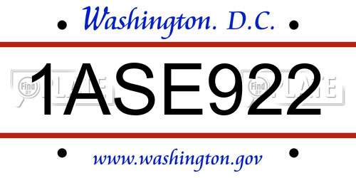 1ASE922 District Of Columbia License Plate