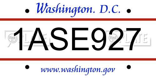 1ASE927 District Of Columbia License Plate