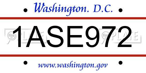 1ASE972 District Of Columbia License Plate
