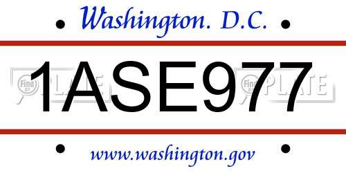 1ASE977 District Of Columbia License Plate