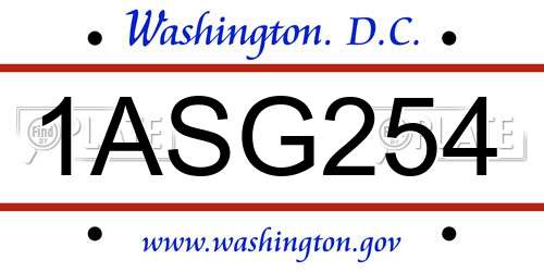 1ASG254 District Of Columbia License Plate