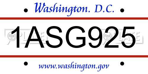 1ASG925 District Of Columbia License Plate