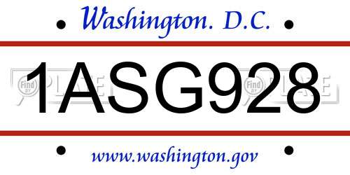 1ASG928 District Of Columbia License Plate