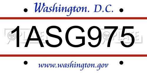 1ASG975 District Of Columbia License Plate