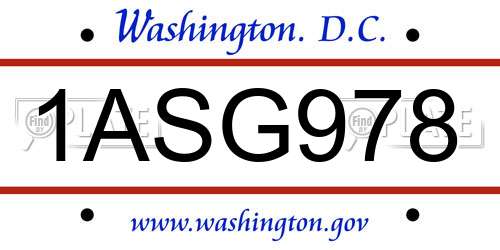 1ASG978 District Of Columbia License Plate