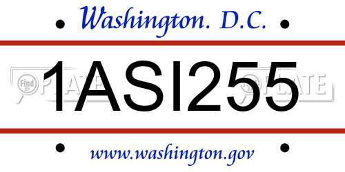 1ASI255 District Of Columbia License Plate