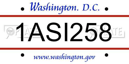 1ASI258 District Of Columbia License Plate