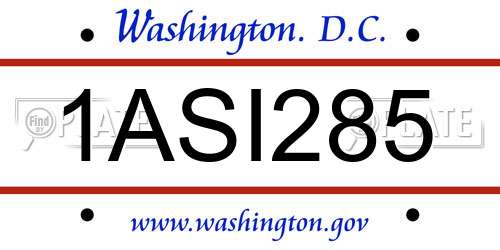 1ASI285 District Of Columbia License Plate