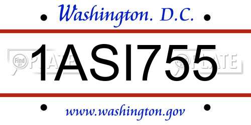 1ASI755 District Of Columbia License Plate