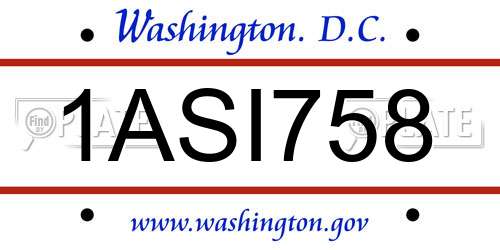 1ASI758 District Of Columbia License Plate