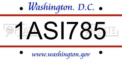 1ASI785 District Of Columbia License Plate