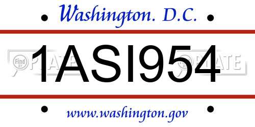 1ASI954 District Of Columbia License Plate