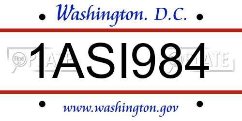 1ASI984 District Of Columbia License Plate