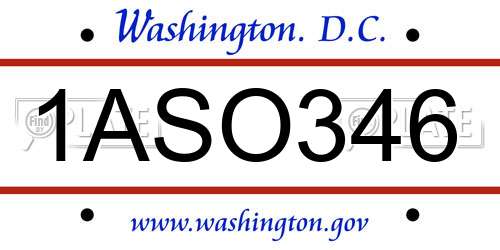 1ASO346 District Of Columbia License Plate