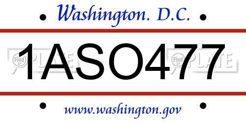 1ASO477 District Of Columbia License Plate