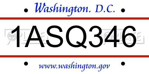 1ASQ346 District Of Columbia License Plate